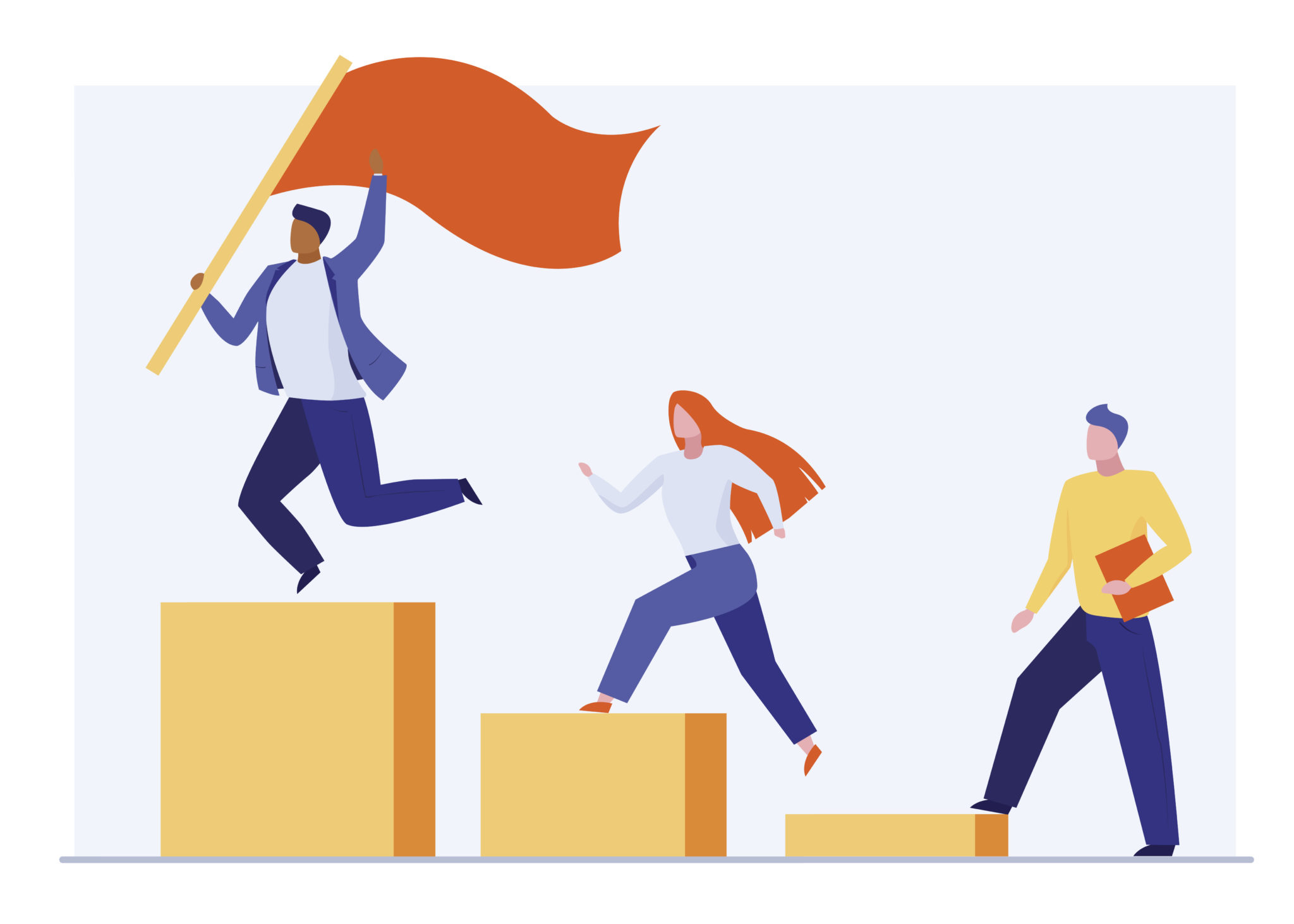 Illustration de personnes montant des marches avec un drapeau