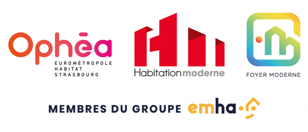 logos des membres du groupe emha (Ophéa, Habitation moderne, Foyer Moderne)